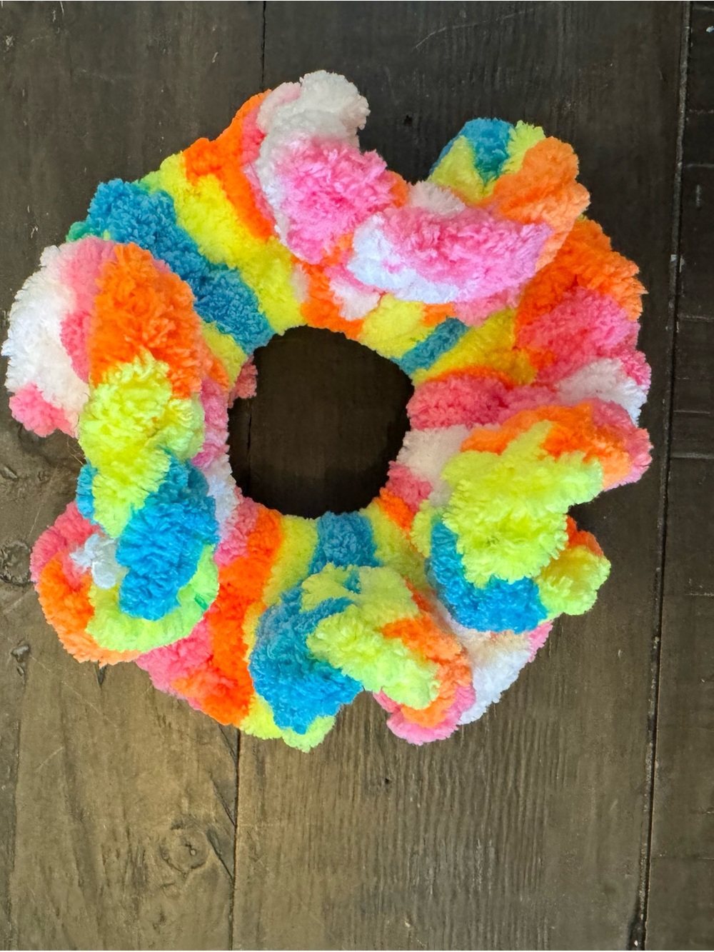 Colorful Large Neon Fluffy Rainbow Scrunchie